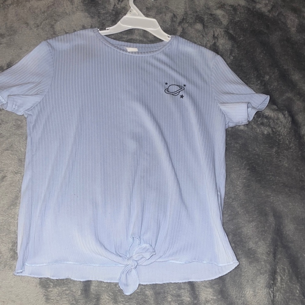 Girls light blue ribbed tee